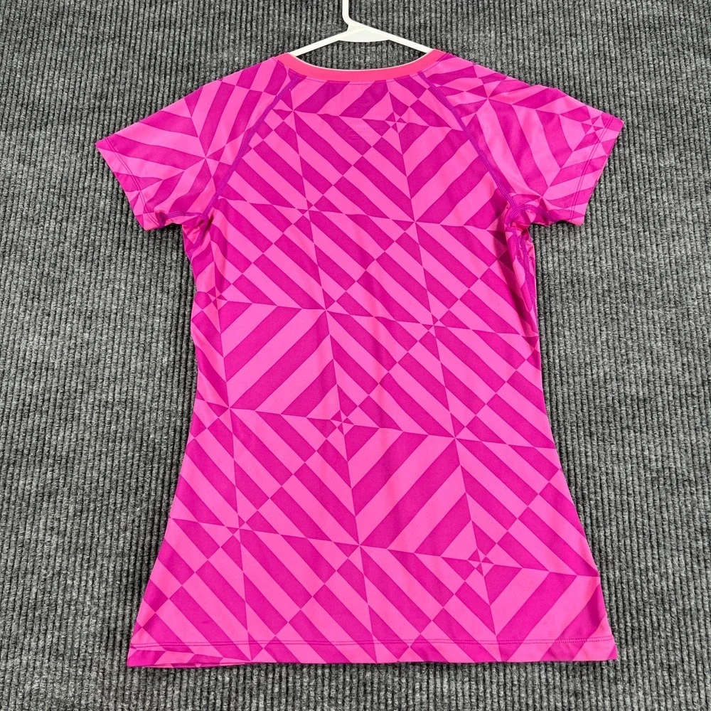 Nike Pro Dri Fit Shirt Womens Medium Pink Geometric Short Sleeve Fitted Training